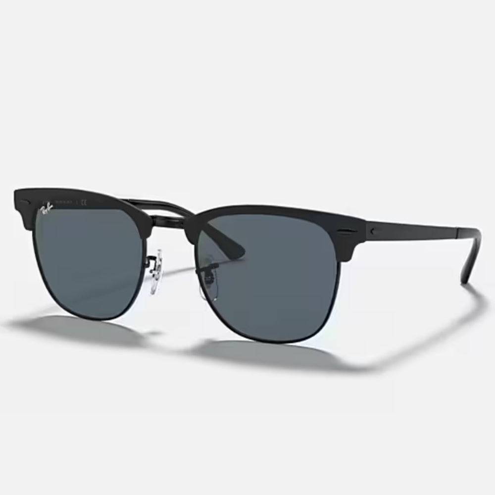 Ray-Ban Clubmaster Metal F Matte Black on Black L Blue Sunglasses with case NIB